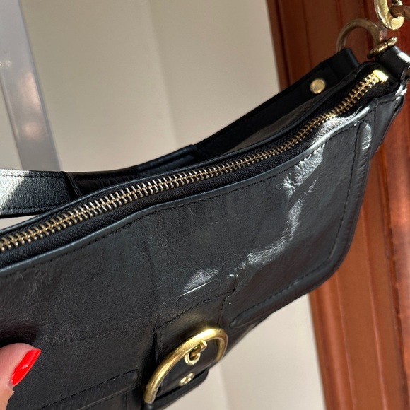 Coach Black Leather Shoulder Bag with Gold Accents - Picture 9 of 13